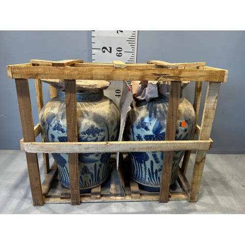 483 - Pair of Blue + White ginger jars in crate