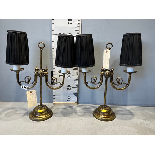 495 - Pair of french 20thC brass double arm table lamps. 20