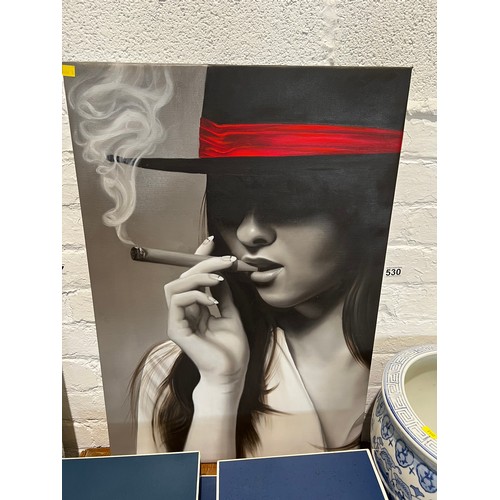 530 - Oil on canvas 'Smoking girl'