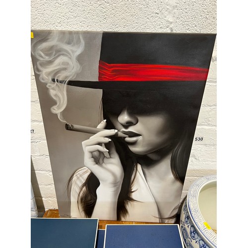 530 - Oil on canvas 'Smoking girl'