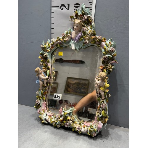 539 - Porcelain mirror with cherubs + floral flowers a/f