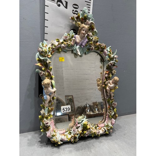 539 - Porcelain mirror with cherubs + floral flowers a/f