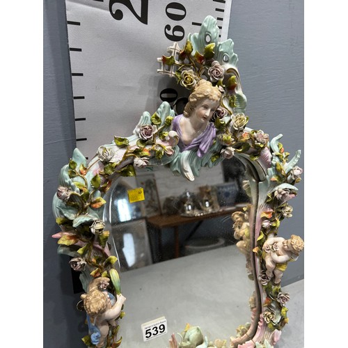 539 - Porcelain mirror with cherubs + floral flowers a/f