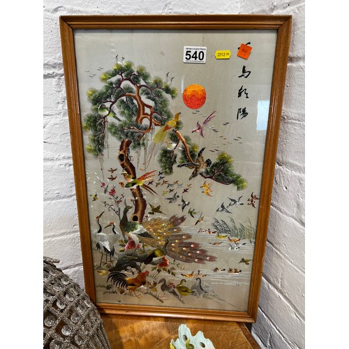 540 - Chinese silk in wooden frame