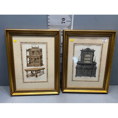 540G - 2 pictures in gilt frames 'furniture'