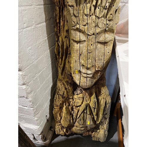 540H - Tall wooden tree trunk sculpture with face on the front 54