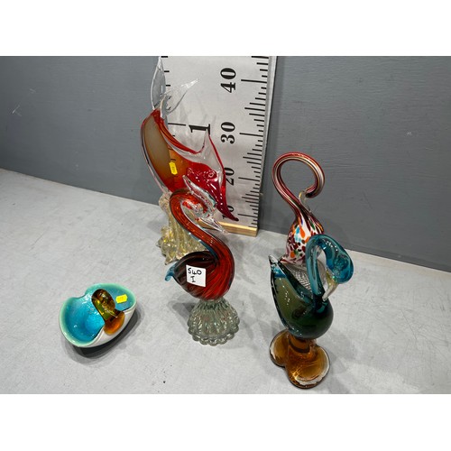 540I - 5 pieces morano glass. ducks + fish