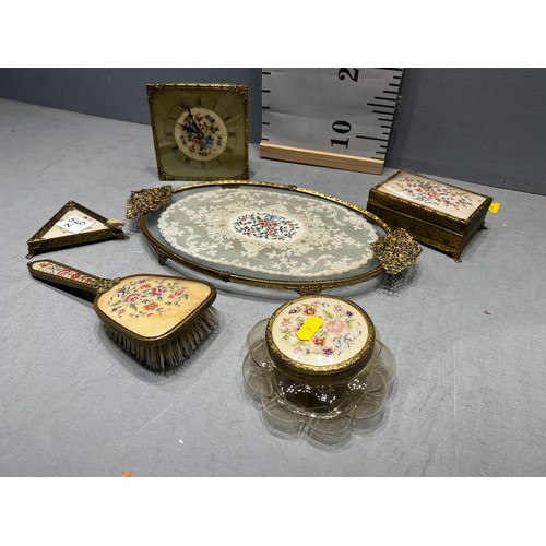 540N - Vintage petit point dressing table set on tray