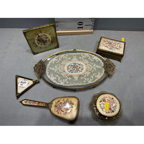 540N - Vintage petit point dressing table set on tray