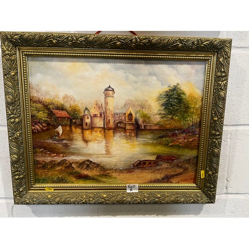 540R - 5 good oil on board pictures in gilt frames