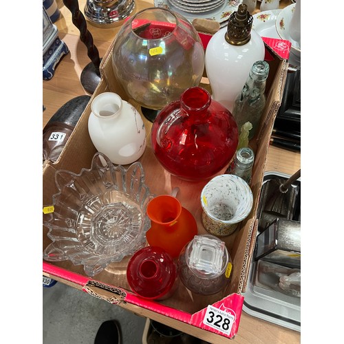 328 - Box coloured glass vases, bowls etc