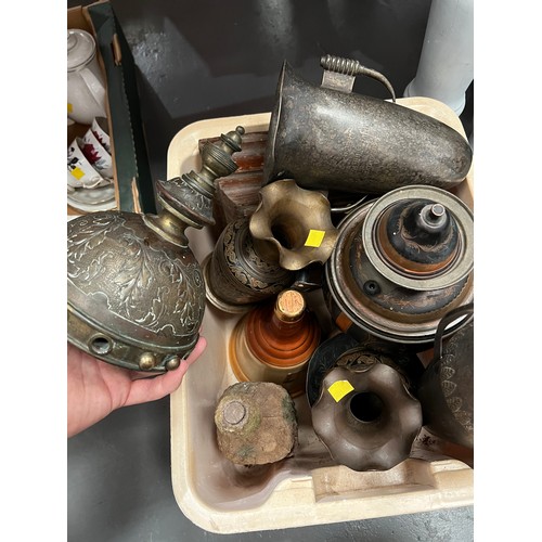 329 - Box metal ware brass etc