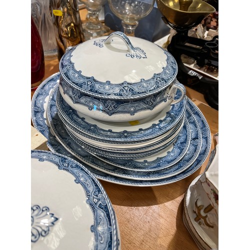 345 - Blue + white dinner ware + depose Austrian jug etc