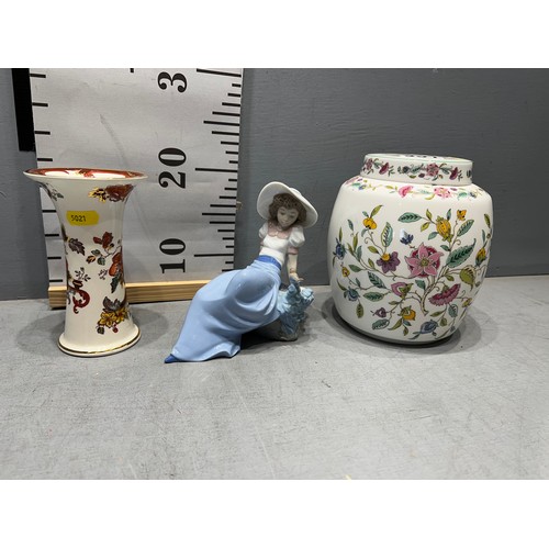 351 - Large minton Haddon Hall ginger jar + masons vase + nao figure