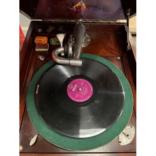 371 - His masters voice gramophone with needles and records superb example