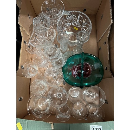 378 - Box glass ware cut glass baskets + bowls etc