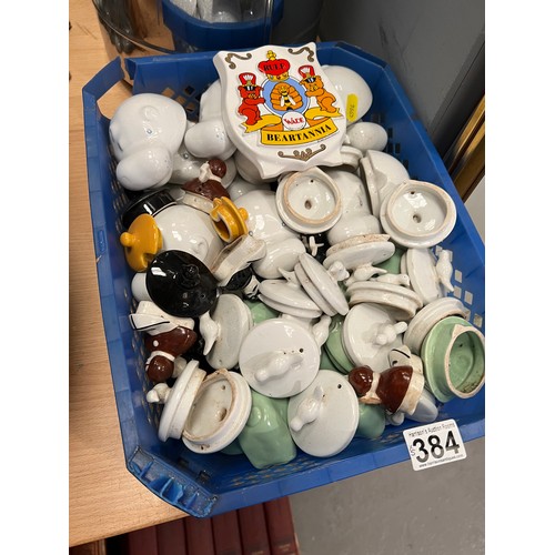 384 - Box Carlton ware lids + 6 pictures