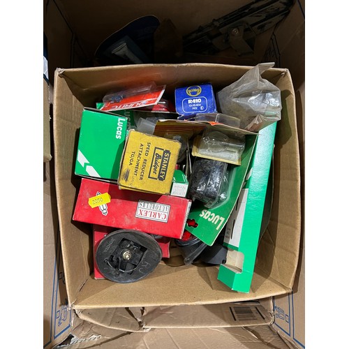 434 - 3 boxes car parts, safety goggles etc