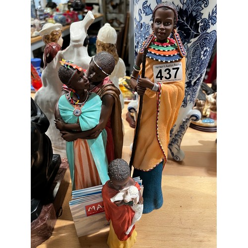 437 - 3 Maasai tribal figures with certificates. Ltd Editions