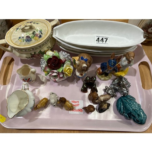 447 - Tray collectables. Beatrix Potter figures, Royal Doulton, Wade whimsies etc