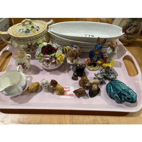 447 - Tray collectables. Beatrix Potter figures, Royal Doulton, Wade whimsies etc