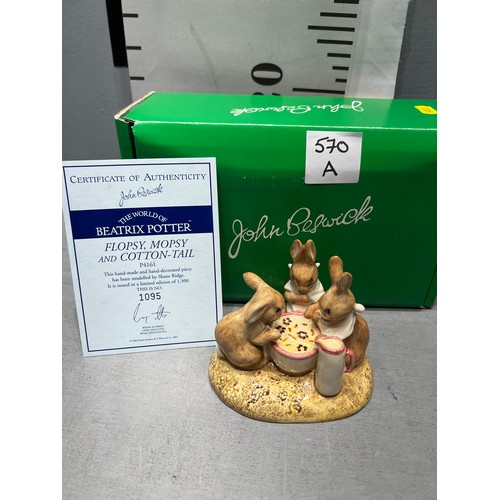 570A - Beswick Beatrix Potter 'Flopsy, Mopsy +Cotton Tail' with certificate no. 1095 in box