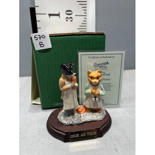 570B - Beswick Beatrix Potter 'Ginger + Pickles' with certificate and box no. 2592. Ltd Edition