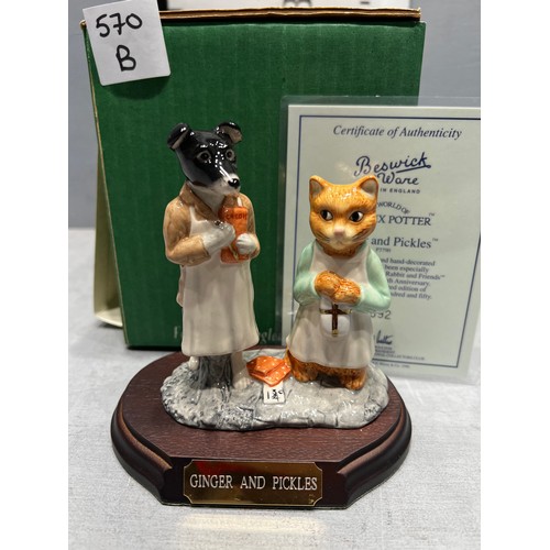 570B - Beswick Beatrix Potter 'Ginger + Pickles' with certificate and box no. 2592. Ltd Edition