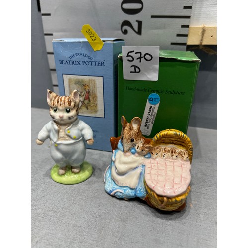 570D - Beswick Beatrix Potter 'Mrs Tiggy winkle Washing' + Beswick 'Tom Kitten' both boxed