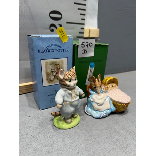 570D - Beswick Beatrix Potter 'Mrs Tiggy winkle Washing' + Beswick 'Tom Kitten' both boxed