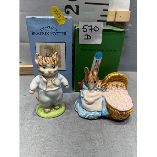 570D - Beswick Beatrix Potter 'Mrs Tiggy winkle Washing' + Beswick 'Tom Kitten' both boxed