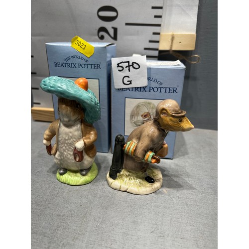 570G - Beswick Beatrix Potter 'Johnny Town Mouse with bag glass' + 'Benjamin Bunny' in satin finish both bo... 