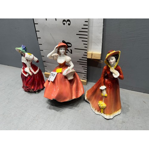 570I - Coalport figure Flora + 2 Royal Doulton figures Julia + Christmas morning