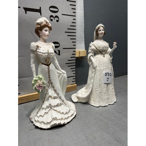 570J - 2 coalport figures Queen Victoria + Charlotte