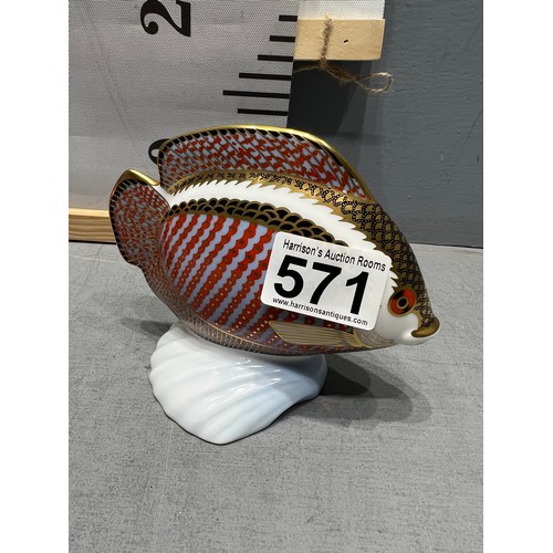 571 - Crown Derby Fish with silver stopper