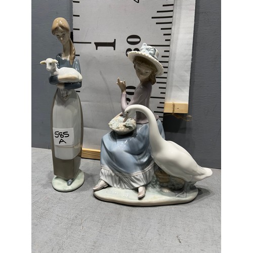 585A - 2 Lladro figures. Lady with Duck is a/f