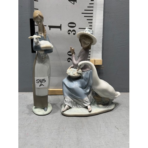 585A - 2 Lladro figures. Lady with Duck is a/f