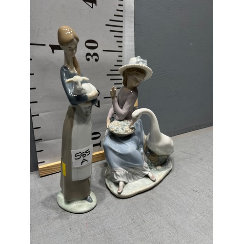 585A - 2 Lladro figures. Lady with Duck is a/f