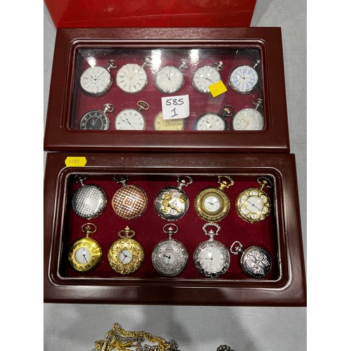 585I - 2 boxes of pocket watches + folder on watches