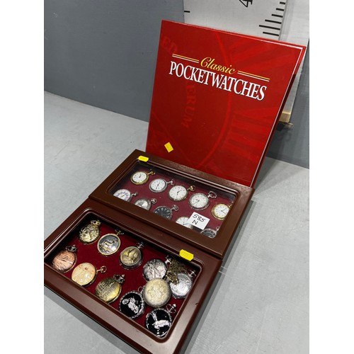 585N - 2 boxes of pocket watches + folder on watches