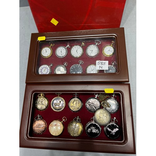 585N - 2 boxes of pocket watches + folder on watches