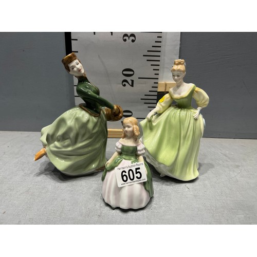 605 - 3 Royal Doulton figures. Fair lady, Grace, Penny