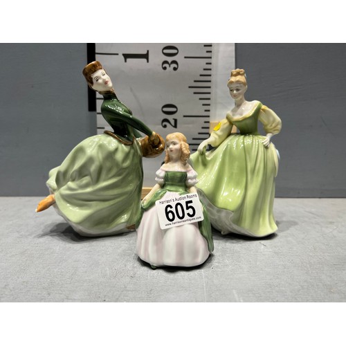 605 - 3 Royal Doulton figures. Fair lady, Grace, Penny