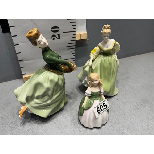 605 - 3 Royal Doulton figures. Fair lady, Grace, Penny