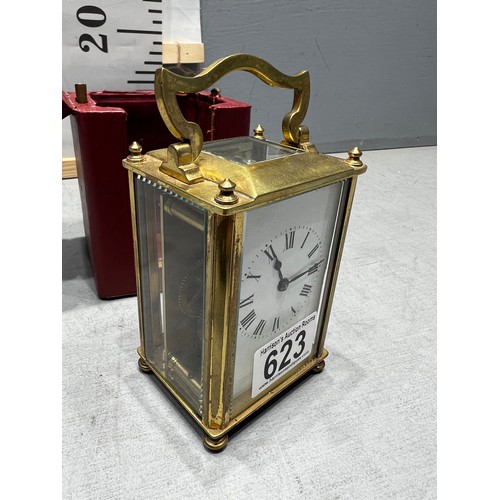 623 - Vintage carriage clock in leather case