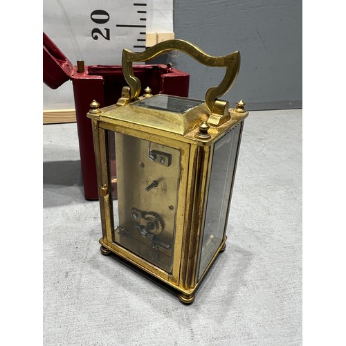 623 - Vintage carriage clock in leather case