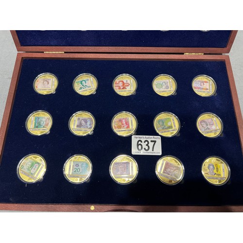 637 - Boxed set of Pound and Dollar coin collection from Windsor mint. Gold plated