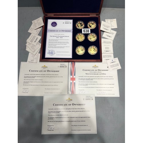 638 - Boxed set 'The Queens Platinum Jubilee' 1952-2022 coins by Windsor mint. Gold plated