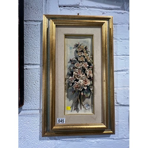 645 - Capo -de-monte porcelain flowers in a gilt frame