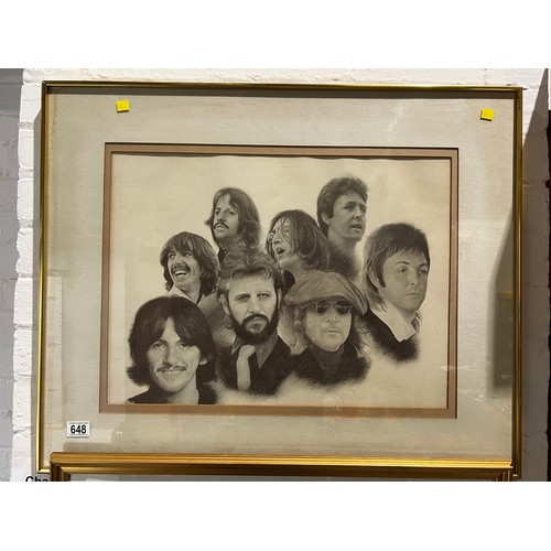 648 - Vintage Beatles off set pencil sketch framed